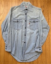 VTG 70s Levi's Orange Tab Western Chambray Button Long Sleeve Thin Shirt S