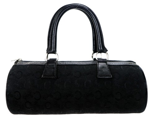 CELINE Black C Carriage Canvas Leather Barrel Top Handle Tote Bag France