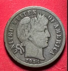 1914D US Barber SILVER Dime "Denver" Mint! FINE/VF! "LIBERTY" Shows! Old Coin!