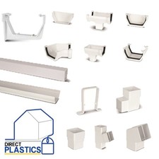 PVC Square White Gutter Guttering | Brackets | Union | Clips | Downpipe | UPVC