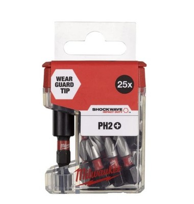 Milwaukee Shockwave Schraubbbits PH2 x 25 mm - (25 Stück) mit 60 mm Bithalter 