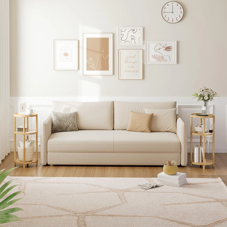 Mesa auxiliar redonda pequeña con estación de carga, mesa auxiliar redonda de 3 niveles, compacta... Foto 4 de 4