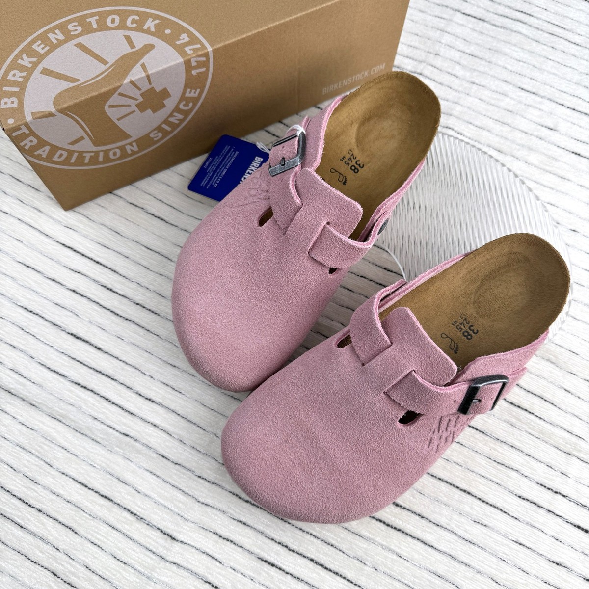 New Stussy x BIRKENSTOCK Boston pink Suede Leather woman s shoes