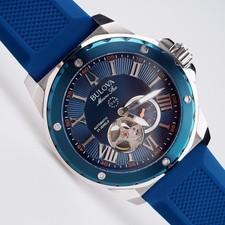 Bulova Marine Star Automatic Watch 98A303 Blue Dial Rubber Strap Men's Watch