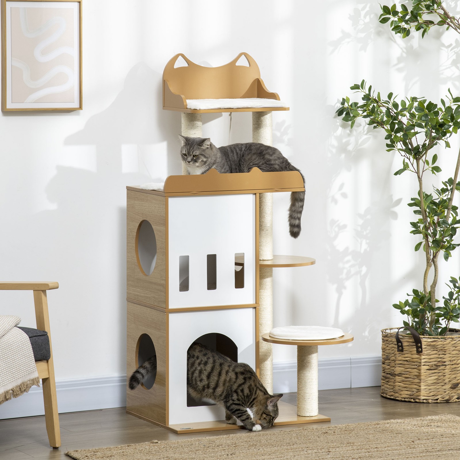 PawHut Albero per Gatti con Tiragraffi 2 Casette Posatoi e Pallina da Gioco foto 2