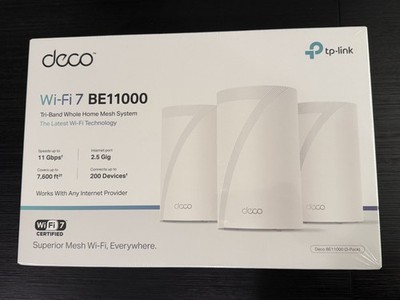 Brand New 3 Pack TP-Link Deco WIFI 7 BE11000 Tri-Band Whole Home Mesh System
