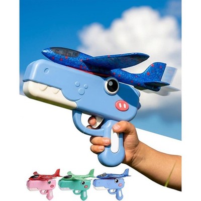 Kids Dinosaur Foam Airplane Launcher Toy Outdoor Flying Glider Catapult Gift
