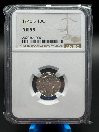 1940 S Mercury Dime NGC graded AU 55