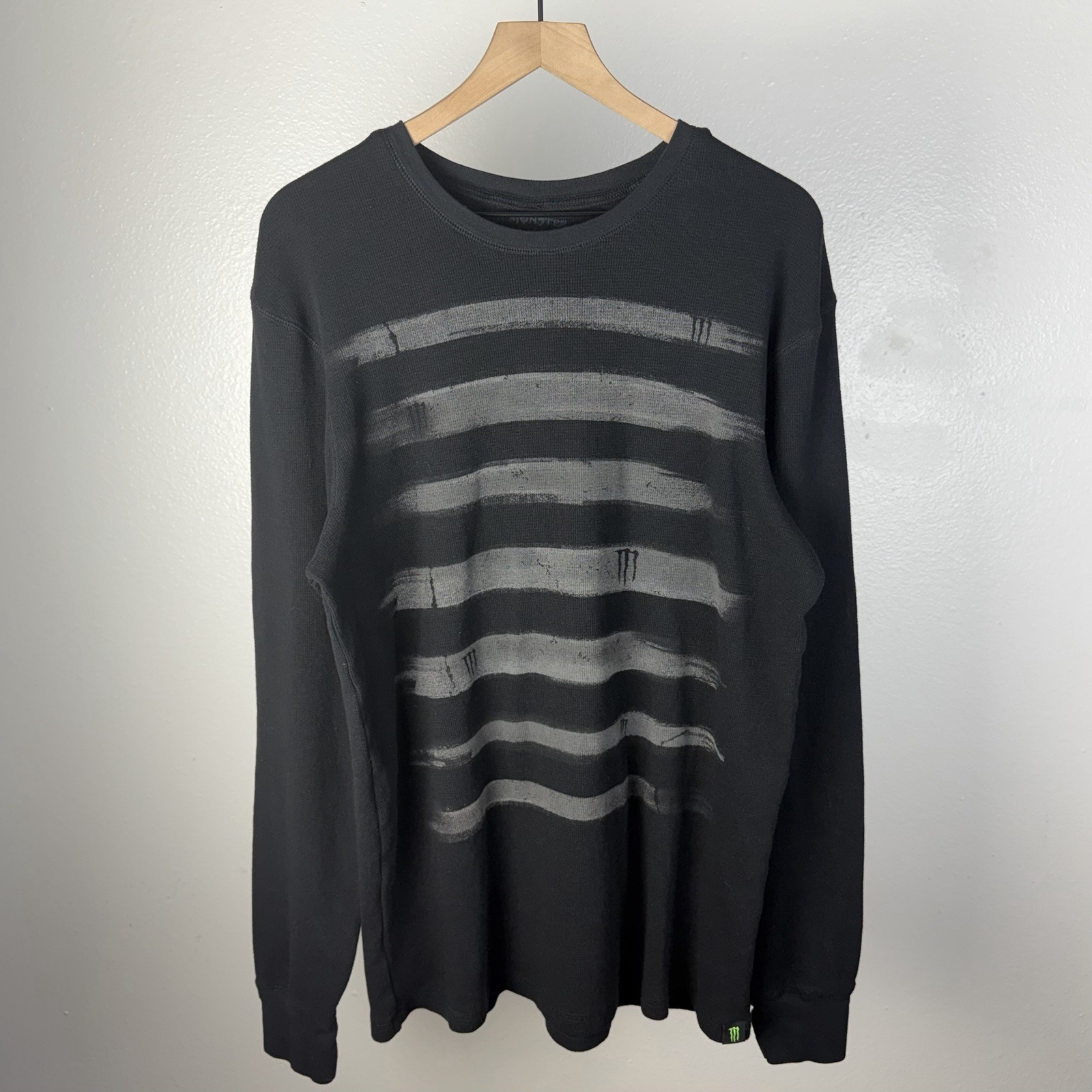 Y2K Monster Energy Big Logo Vintage Thermal Waffle Knit Long Sleeve T Shirt XL