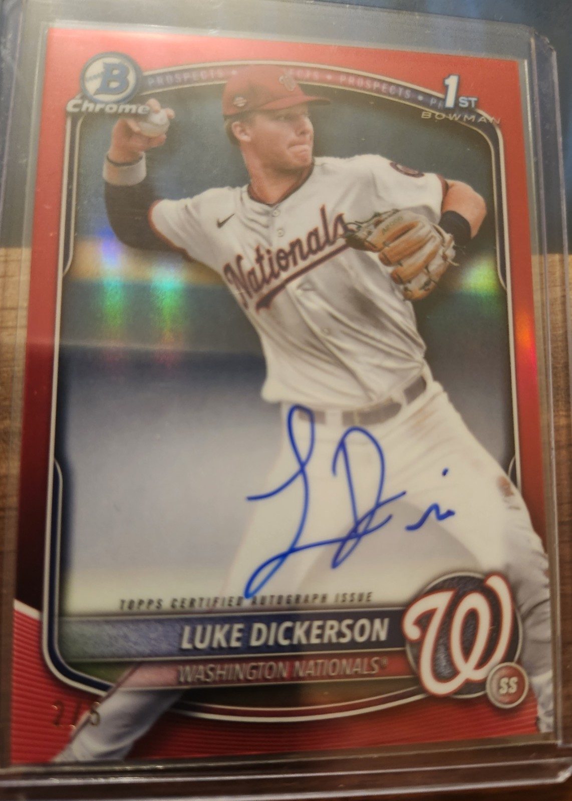 2025 Bowman Chrome 1st Luke Dickerson True Red Refractor Auto 2/5 🔥 Nationals