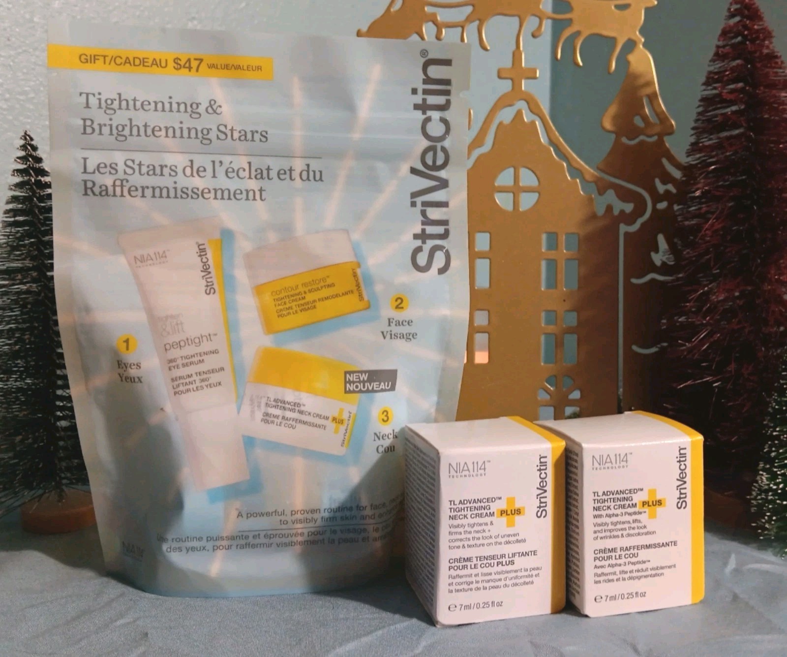 NIB StriVectin Brightening & Tightening TrvlSet(3pc) + Tightening Neck Cream(x2)