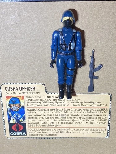 1982 STRAIGHT ARM HASBRO GI JOE ACTION FIGURE COBRA OFFICER FILE CARD COMPLETE