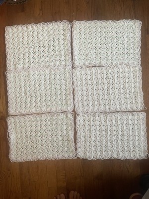 6 Handmade Vintage Crochet 6 Placemats Featuring a Floral Stitch Pattern (new)