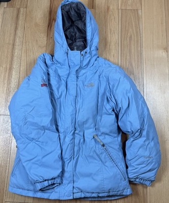 VTG North Face Down Jacket Mens Medium Summit Series Hyvent Blue Hooded Thick