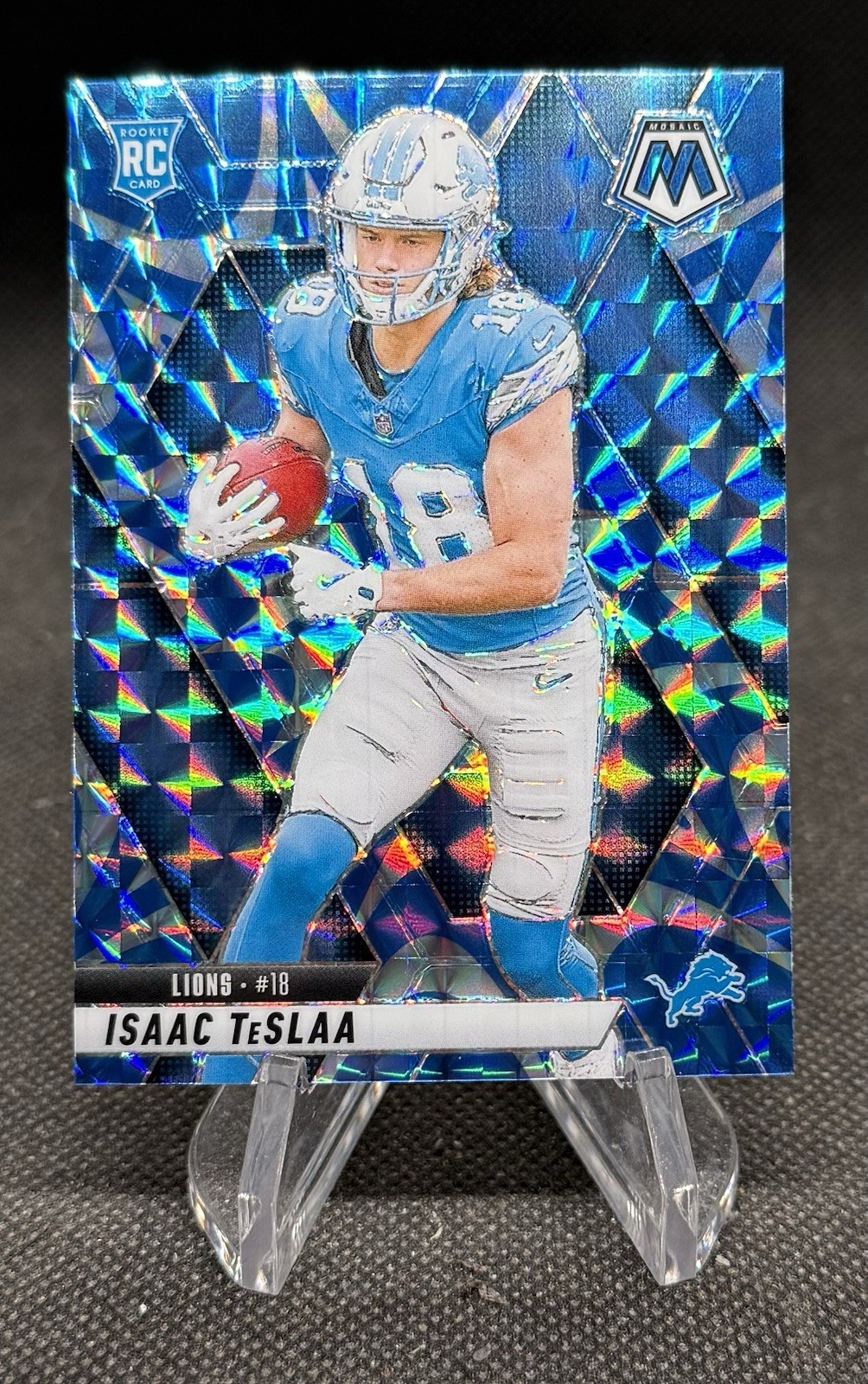 2025 Mosaic Isaac TeSlaa Rookie Card Reactive Blue Prizm Detroit Lions 319