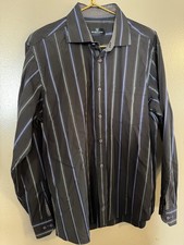 Bugatchi Uomo Mens Button down Long Sleeve Dress Shirt Contrast cuff collar L