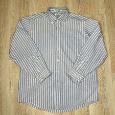L.L. Bean Mens Wrinkle Resistant Blue  White Striped Button Shirt SZ 15.5-32