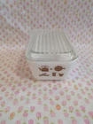 Vintage Pyrex White with Brown print  Refrigerator Dish w Lid 0502 1 1/2 pt.