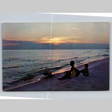 Postcard Sunset Beach Scene Tichnor Bros. Inc. USA