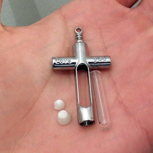 MINI VIAL DE VIDRIO VACÍO COLGANTE GRAN CRUZ REINO UNIDO con bungs TONO PLATEADO llénalo - Imagen 2 de 6