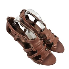 Nine West Heels Womens Size 10 Brown Faux Leather Sandals Dress Shoes Strappy