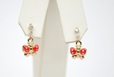 14k Solid Yellow Gold Enamel Butterfly Dangling Earring for Children New in Box