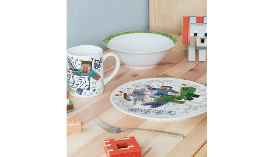 Minecraft Frühstücksset 3 tlg. Geschirr Set Porzellan in Geschenkbox - Bild 3 von 4