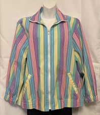 Vintage Jacket Coat Napa Valley Size M Multicolor Stripes Lightweight Zip Up