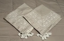 Pair of Sky Euro Size Pillow Shams Embroidered Tasseled Tan White Gray NWOT