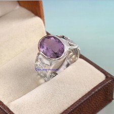 Natural Amethyst Gemstone with 925 Sterling Silver Ring for Men's 9445