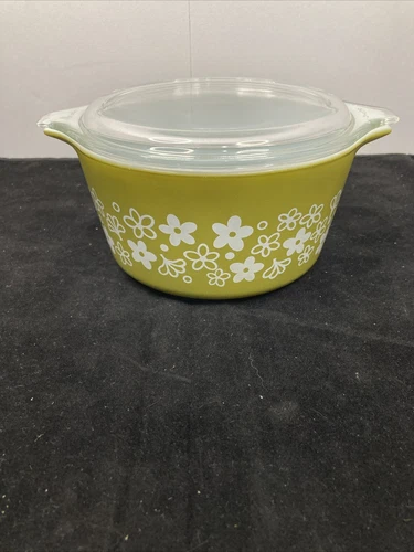 Vintage Pyrex 1Qt. Avocado Crazy Daisy Spring Blossom Casserole Dish #473 w/Lid!