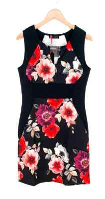 MELROSE Damen KLEID Etuikleid Blumen Muster schwarz Größe 40 42 NEU K49