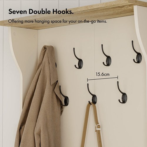 Cream Coat Stand with Shoe Storage, Hallway Unit & Storage Bench, VonHaus - Picture 6 of 9