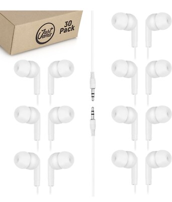 Earbuds 30 Pack | Bulk Basic Earbuds, Pearl White In-Ear Disposable Earphones