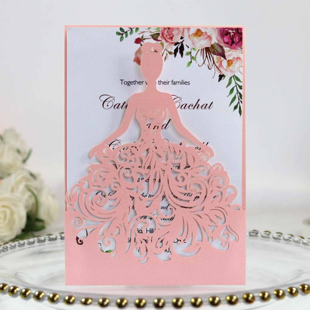 white christmas dresses Light Pink Quinceañera Princess Dress Laser Cut Invitation –  YoureInvitedPrints main image 1