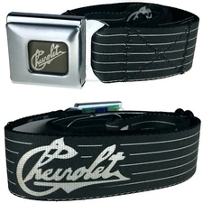 Men Chevrolet Heritage Script Charcoal Tan Seatbelt Style Belt Chevy Buckle Down