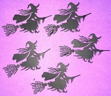     5 FLYING WITCH cardstock paper die cut embellishments HALLOWEEN