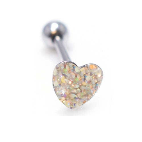 Surgical Steel Tongue Ring Barbell 14 Gauge 5/8" Epoxy Paved Gem Heart - 第 11/24 張圖片