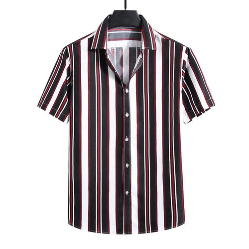 Men's Fashion Loose Striped Short Sleeve Shirt Top for Casual Wear Stylish and C - 第 56/66 張圖片