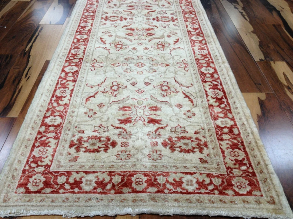 2.7 x 13.7 Beige Pakistan Peshavar Hand Knotted Wool Oriental Rug Runner - Image 3 of 4