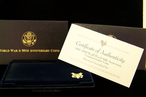 1991-1995 (1993) World War II 50th Anniversary 3-Coin UNC BU Set In OGP/COA (W20 - Picture 4 of 4
