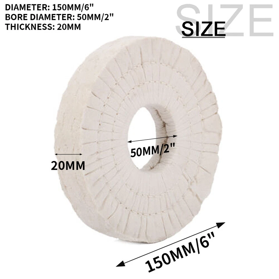 6'' Cotton Airway Polishing Wheel Cloth Buffing Pad 150mm For Metal Wood 40 Ply - Image 3 of 4