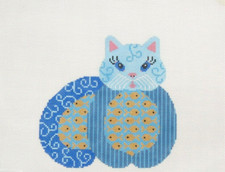 JP Needlepoint Kitty Cat with Fishes Animal Handpainted Needlepoint Canvas 421