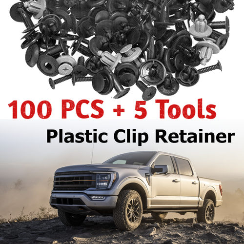 100 Clips Pare-chocs Auto + 5 Outils - 10 Tailles Différentes - Fixation Panneau Aile - Noir/gris