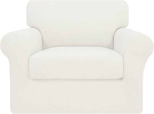 Elegant Ivory 2-Piece Spandex Couch Cover, Perfect for Pets and Kids - Easy Care - Picture 3 of 10