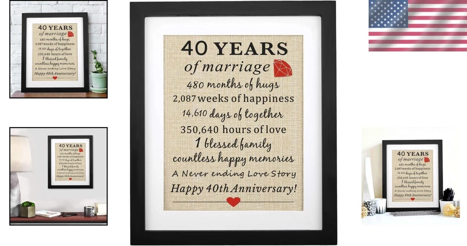 优雅 40 周年婚礼装饰 - 11x13 Burlap 印花礼物 — 第 2/4 张图片