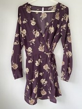 Xhilaration Floral Print Purple Long Sleeve Wrap Dress M