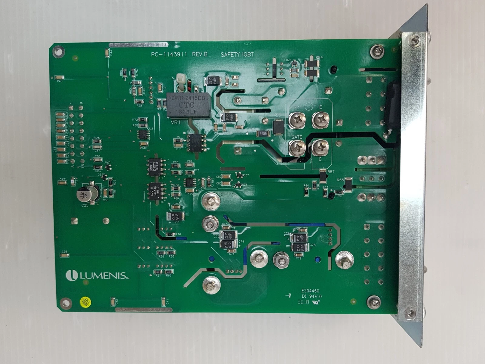 Board underside with Lumenis logo and PC-1143911 REV.B SAFETY IGBT silkscreen