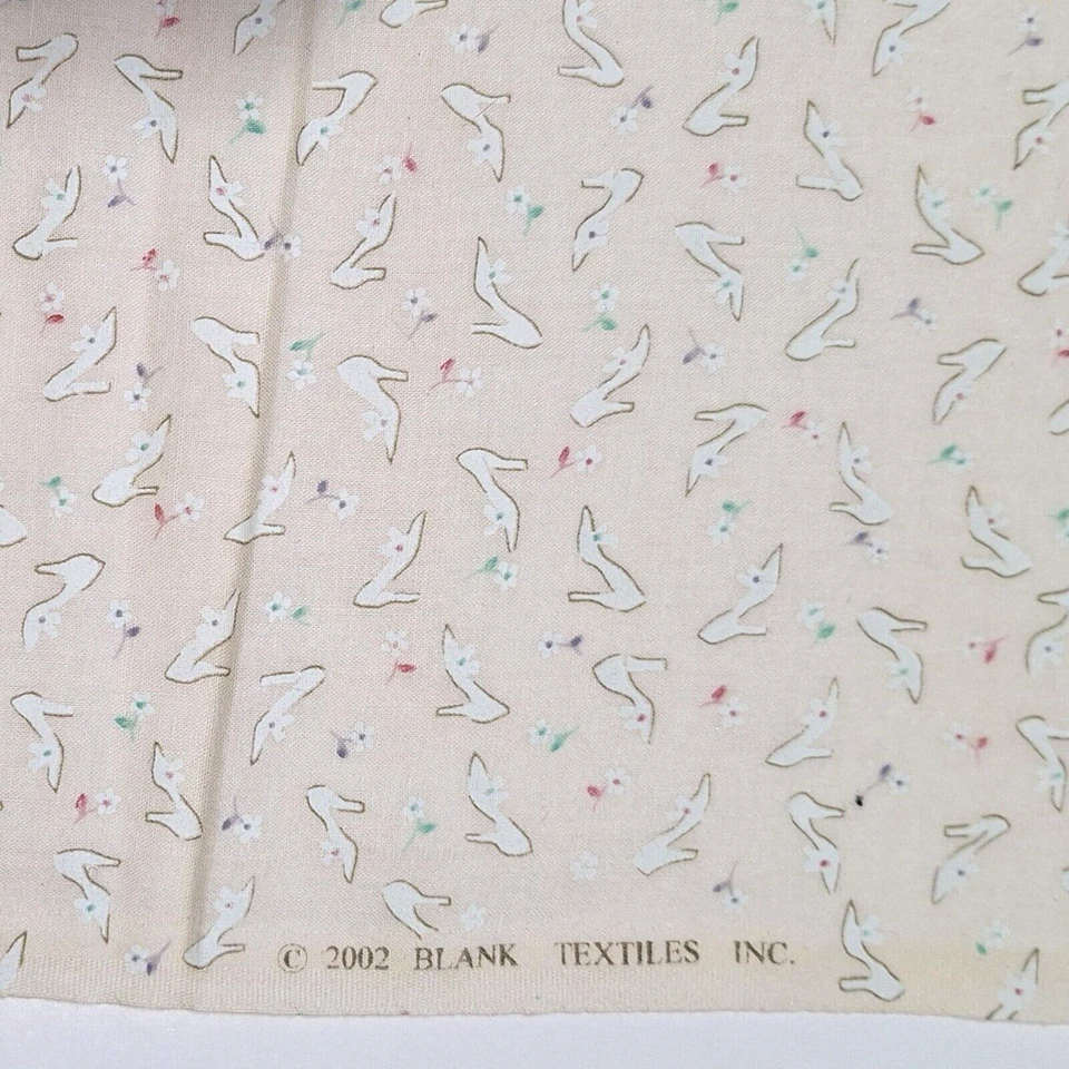 Small Print Shoes Flowers White on Peach Blank Textiles 2002 Cotton Fabric 35"L - Image 2 of 4