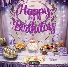 Happy Birthday Purple Letter Backdrop Banner Party Decorations